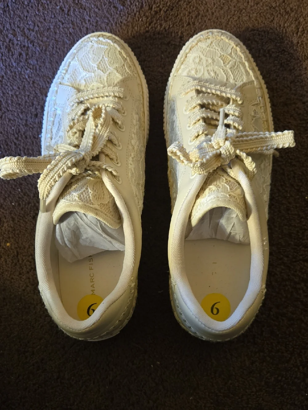 Marc Fisher Cream Lace Platform Sneakers Size 9. Worn Once - Picture 1 of 8